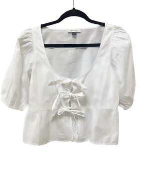 American Eagle Women’s White Tie-Front Puff Sleeve Top Size XS